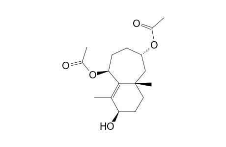 (+-)-(2S*,5S*,7S*,10R*)-2,5-Diacetoxy-7,11-dimethylbicyclo[5.4.0]undec-1(11)en-10-ol