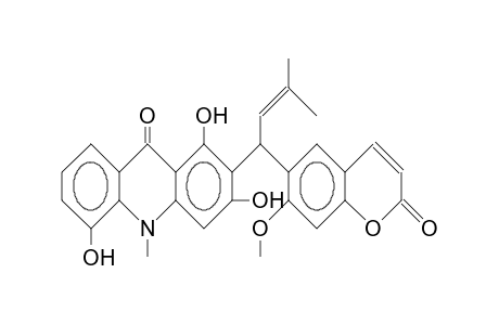 1,3,5-TRIHYDROXY-10-METHYL-2-[1''-(7'-METHOXY-2'-OXO-2H-CHROMEN-6'-YL)-3''-METHYL-2''-BUTENYL]-9(10H)-ACRIDINONE