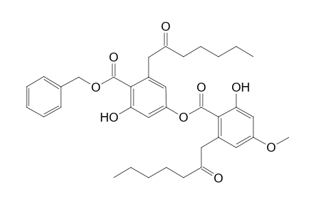 Benzoic acid, 2-hydroxy-4-[[2-hydroxy-4-methoxy-6-(2-oxoheptyl)benzoyl]oxy]-6-(2-oxoheptyl)-, phenylmethyl ester