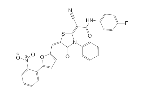 (2E)-2-cyano-N-(4-fluorophenyl)-2-((5E)-5-{[5-(2-nitrophenyl)-2-furyl]methylene}-4-oxo-3-phenyl-1,3-thiazolidin-2-ylidene)ethanamide