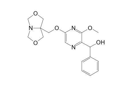 rac-3-(.alpha.-Hydroxybenzyl)-2-methoxy-6-[(3,7-dioxa-r-1-azabicyclo[3.3.0]oct-c-5-yl)methoxy]pyrazine