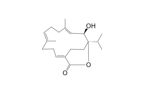 LAEVIGATLACTONE_D;(1-R*,2-R*,3-E,7-E,11-E)-1-ISOPROPYL-2-HYDROXY-4,8-DIMETHYL-21-OXABICYCLO-[10.2.2]-HEXADECA-3,7,11-TRIEN-20-ONE