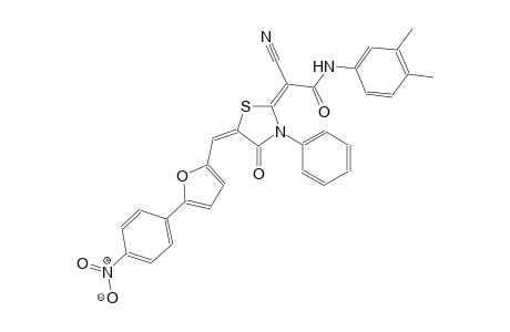 (2E)-2-cyano-N-(3,4-dimethylphenyl)-2-((5E)-5-{[5-(4-nitrophenyl)-2-furyl]methylene}-4-oxo-3-phenyl-1,3-thiazolidin-2-ylidene)ethanamide