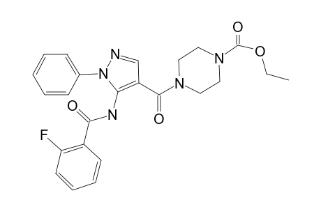 4-[5-[(2-Fluorobenzoyl)amino]-1-phenyl-pyrazole-4-carbonyl]piperazine-1-carboxylic acid ethyl ester