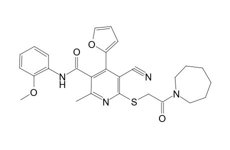 6-[2-(azepan-1-yl)-2-oxidanylidene-ethyl]sulfanyl-5-cyano-4-(furan-2-yl)-N-(2-methoxyphenyl)-2-methyl-pyridine-3-carboxamide