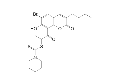 6-bromo-3-butyl-7-hydroxy-8-(2-mercaptopropionyl)-4-methyl-coumarin-8-(1-piperidinecarbodithioate)