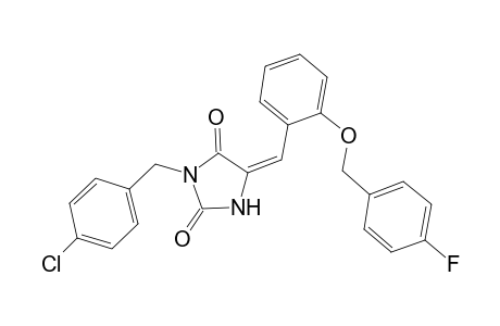 (5E)-3-(4-chlorobenzyl)-5-{2-[(4-fluorobenzyl)oxy]benzylidene}-2,4-imidazolidinedione