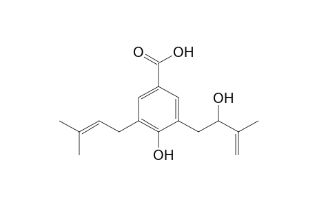 (+/-)-4-HYDROXY-3-(2-HYDROXY-3-METHYL-3-BUTENYL)-5-(3-METHYL-2-BUTENYL)-BENZOIC_ACID