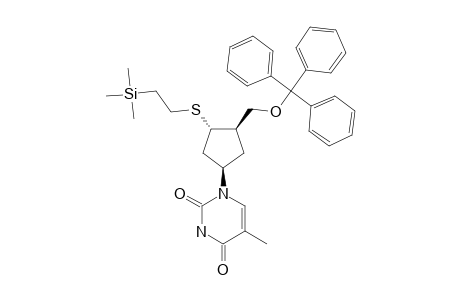 6'-CARBA-2',3'-DIDEOXY-3'-[2-(TRIMETHYLSILYL)-ETHYL]-THIO-5'-O-TRITYLTHYMIDINE