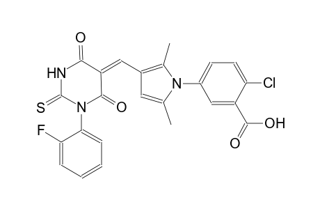 2-chloro-5-{3-[(Z)-(1-(2-fluorophenyl)-4,6-dioxo-2-thioxotetrahydro-5(2H)-pyrimidinylidene)methyl]-2,5-dimethyl-1H-pyrrol-1-yl}benzoic acid