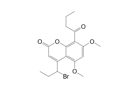 2H-1-Benzopyran-2-one, 4-(1-bromopropyl)-5,7-dimethoxy-8-(1-oxobutyl)-