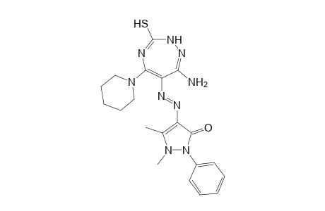 4-((E)-((1E,3E,5E)-7-amino-3-mercapto-5-(piperidin-1-yl)-2H-1,2,4-triazepin-6-yl)diazenyl)-1,5-dimethyl-2-phenyl-1H-pyrazol-3(2H)-one