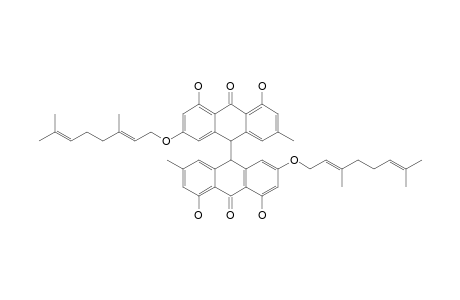 (-)-OCHNABIANTHRONE;(-)-TRANS-2,2'-DIGERANYLOXY-7,7'-DIMETHYL-4,4',5,5'-TETRAHYDROXY-9,9'-BIANTHRONE