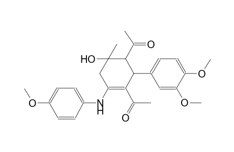 1-[3-acetyl-2-(3,4-dimethoxyphenyl)-6-hydroxy-4-[(4-methoxyphenyl)amino]-6-methyl-1-cyclohex-3-enyl]ethanone 1-[2-(3,4-dimethoxyphenyl)-3-ethanoyl-6-hydroxy-4-[(4-methoxyphenyl)amino]-6-methyl-1-cyclohex-3-enyl]ethanone 1-[3-acetyl-2-(3,4-dimethoxyphenyl)-6-hydroxy-4-(4-methoxyanilino)-6-methyl-3-cyclohexen-1-yl]ethanone