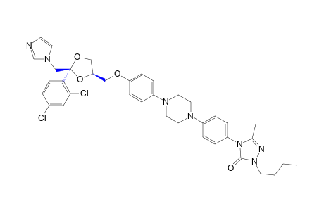 cis-1-butyl-4-{p-{4-{p-{{2-(2,4-dichlorophenyl)-2-[(imidazol-1-yl)methyl]-1,3-dioxolan-4-yl}methoxy}phenyl}-1-piperazinyl}phenyl}-3-methyl-delta^2-1,2,4-triazolin-5-one