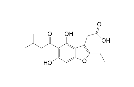 3-Benzofuranacetic acid, 2-ethyl-4,6-dihydroxy-5-(3-methyl-1-oxobutyl)-