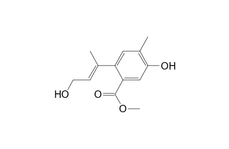 Benzoic acid, 5-hydroxy-2-(3-hydroxy-1-methyl-1-propenyl)-4-methyl-, methyl ester, (E)-