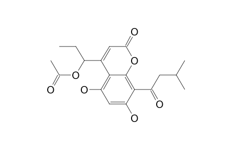 2H-1-Benzopyran-2-one, 4-[1-(acetyloxy)propyl]-5,7-dihydroxy-8-(3-methyl-1-oxobutyl)-, (.+-.)-