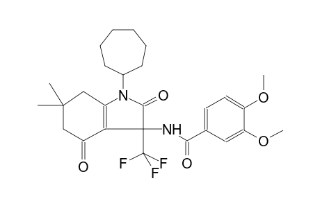 N-[1-cycloheptyl-6,6-dimethyl-2,4-dioxo-3-(trifluoromethyl)-2,3,4,5,6,7-hexahydro-1H-indol-3-yl]-3,4-dimethoxybenzamide