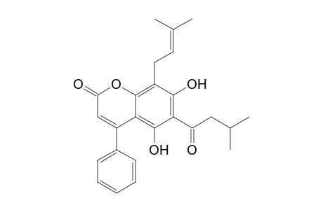 MAMMEA-A/AA;MAMMEISIN;5,7-DIHYDROXY-6-(3-METHYLBUTANOYL)-8-(3-METHYL-BUT-2-ENYL)-4-PHENYL-2H-CHROMEN-2-ONE