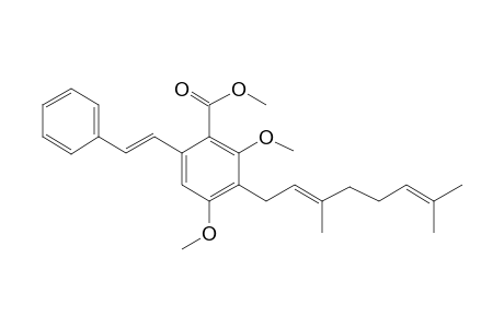 3-(3,7-Dimethyl-2,6-octadienyl)-2,4-dihydroxy-6-(2-phenylethenyl)benzoic acid, 3me derivative