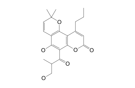 (+-)-6,6-Dimethyl-9-hydroxy-10-(3-hydroxy-2-methylpropionyl)-4-propyl-2H,6H-benzo[1,2-b:3,4:b']dipyran-2-one