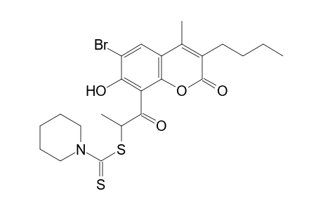 6-bromo-3-butyl-7-hydroxy-8-(2-mercaptopropionyl)-4-methyl-coumarin-8-(1-piperidinecarbodithioate)