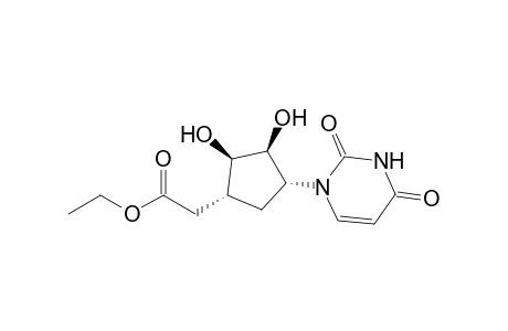 Cyclopentaneacetic acid, 4-(3,4-dihydro-2,4-dioxo-1(2H)-pyrimidinyl)-2,3-dihydroxy-, ethyl ester, [1S-(1.alpha.,2.beta.,3.beta.,4.alpha.)]-