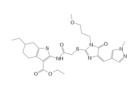 ethyl 6-ethyl-2-{[({(4E)-1-(3-methoxypropyl)-4-[(1-methyl-1H-pyrazol-4-yl)methylene]-5-oxo-4,5-dihydro-1H-imidazol-2-yl}sulfanyl)acetyl]amino}-4,5,6,7-tetrahydro-1-benzothiophene-3-carboxylate