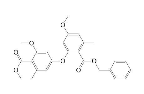 Benzoic acid, 4-methoxy-2-[3-methoxy-4-(methoxycarbonyl)-5-methylphenoxy]-6-methyl-, phenylmethyl ester