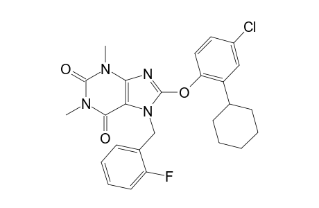 8-(4-Chloranyl-2-cyclohexyl-phenoxy)-7-[(2-fluorophenyl)methyl]-1,3-dimethyl-purine-2,6-dione