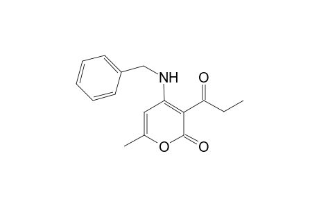 2H-Pyran-2-one, 6-methyl-3-(1-oxopropyl)-4-[(phenylmethyl)amino]-