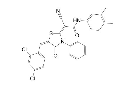 (2E)-2-cyano-2-[(5E)-5-(2,4-dichlorobenzylidene)-4-oxo-3-phenyl-1,3-thiazolidin-2-ylidene]-N-(3,4-dimethylphenyl)ethanamide