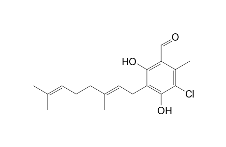 3-chloranyl-5-[(2E)-3,7-dimethylocta-2,6-dienyl]-2-methyl-4,6-bis(oxidanyl)benzaldehyde