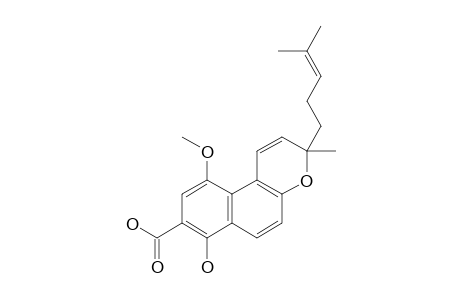 BUSSEIHYDROQUINONE_C;RAC-11-HYDROXY-4-METHOXY-3'-METHYL-3'-(4-METHYLPENT-3-ENYL)-3-H-BENZO-[F]-CHROMENE-2-CARBOXYLIC_ACID