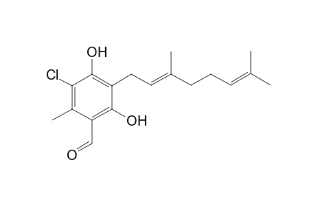 3-chloranyl-5-[(2E)-3,7-dimethylocta-2,6-dienyl]-2-methyl-4,6-bis(oxidanyl)benzaldehyde