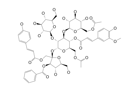 GLOMERATOSE-F;1-O-(E)-PARA-COUMAROYL-(3-O-BENZOYL)-BETA-D-FRUCTOFURANOSYL-(2->1)-[BETA-D-GLUCOPYRANOSYL-(1->2)]-[6-O-ACETYL-BETA-D-GLUCOPYR