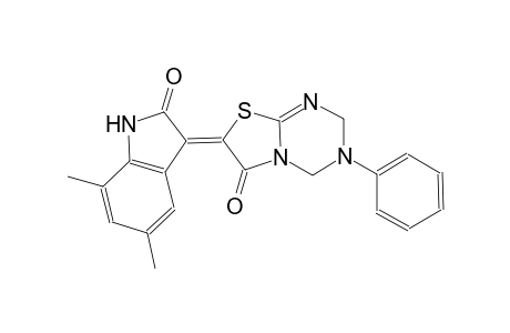 (7Z)-7-(5,7-dimethyl-2-oxo-1,2-dihydro-3H-indol-3-ylidene)-3-phenyl-3,4-dihydro-2H-[1,3]thiazolo[3,2-a][1,3,5]triazin-6(7H)-one