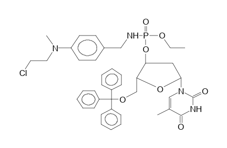 5'-o-Tritylthymidine-3'-ethyl(para-N-methyl-N-(2-chloroethyl)aminobenzylamido)phosphate (diastereomer mixture)