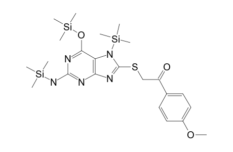 2-[(2-Amino-6-hydroxy-7H-purin-8-yl)sulfanyl]-1-(4-methoxyphenyl)ethanone, 3tms