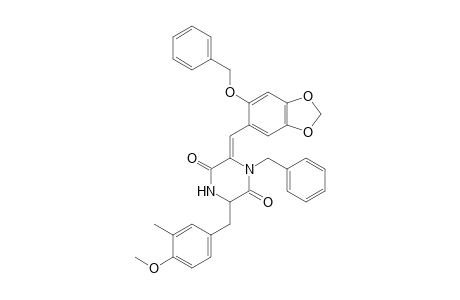 (6Z)-1-benzyl-3-[(4-methoxy-3-methylphenyl)methyl]-6-[(6-phenylmethoxy-1,3-benzodioxol-5-yl)methylidene]piperazine-2,5-dione