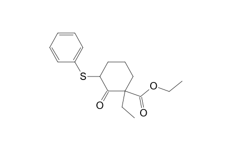 Cyclohexanecarboxylic acid, 1-ethyl-2-oxo-3-(phenylthio)-, ethyl ester