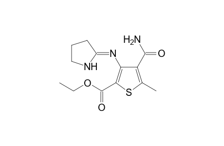 Thiophene-2-carboxylic acid, 4-aminocarbonyl-5-methyl-3-(2-pyrrolidinylydenamino)-, ethyl ester