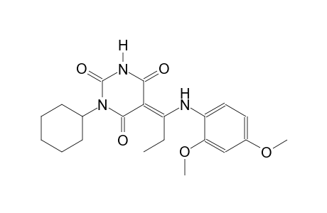 (5E)-1-cyclohexyl-5-[1-(2,4-dimethoxyanilino)propylidene]-2,4,6(1H,3H,5H)-pyrimidinetrione