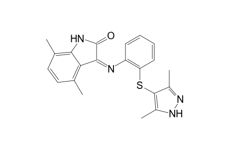 3-({2-[(3,5-dimethyl-1H-pyrazol-4-yl)sulfanyl]phenyl}imino)-4,7-dimethyl-1,3-dihydro-2H-indol-2-one