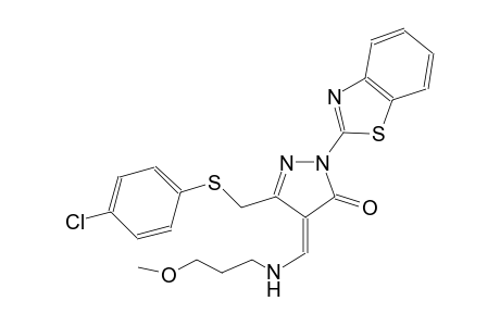 (4E)-2-(1,3-benzothiazol-2-yl)-5-{[(4-chlorophenyl)sulfanyl]methyl}-4-{[(3-methoxypropyl)amino]methylene}-2,4-dihydro-3H-pyrazol-3-one