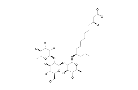 PORANIC-ACID-B;(3S,11S)-DIHYDROXYTETRADECANOIC-ACID-11-O-ALPHA-L-RHAMNOPYRANOSYL-(1->2)-O-BETA-D-GLUCOPYRANOSYL-(1->2)-BETA-D-QUINOVOPYRANOSIDE