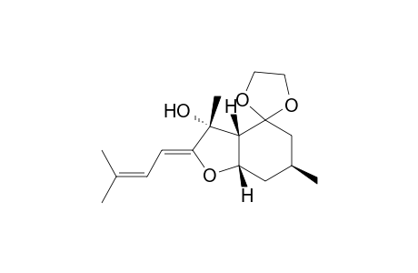 (+-)-(3RS,3aRS,6SR,7aSR)-3,6-Dimethyl-2-(3-methylbut-2-enylidene)-hexahydrospiro[benzofuran-4(2H),2'-[1,3]dioxolan]-3-ol