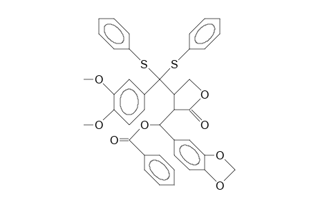 3-(3'',4''-Dimethoxy-A,A-bis[phenylthio]benzyl)(A-benzoyloxy-3',4'-methylenedioxy-benzyl).gamma.-butyrolactone