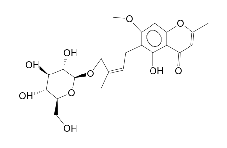 CNIDIMOSIDE-B;5-HYDROXY-7-METHYOXY-6-[(2Z)-3-BETA-D-GLUCOPYRANOSYL-METHYL-2-BUTENYL]-2-METHYL-4H-[1]-BENZOPYRAN-4-ONE